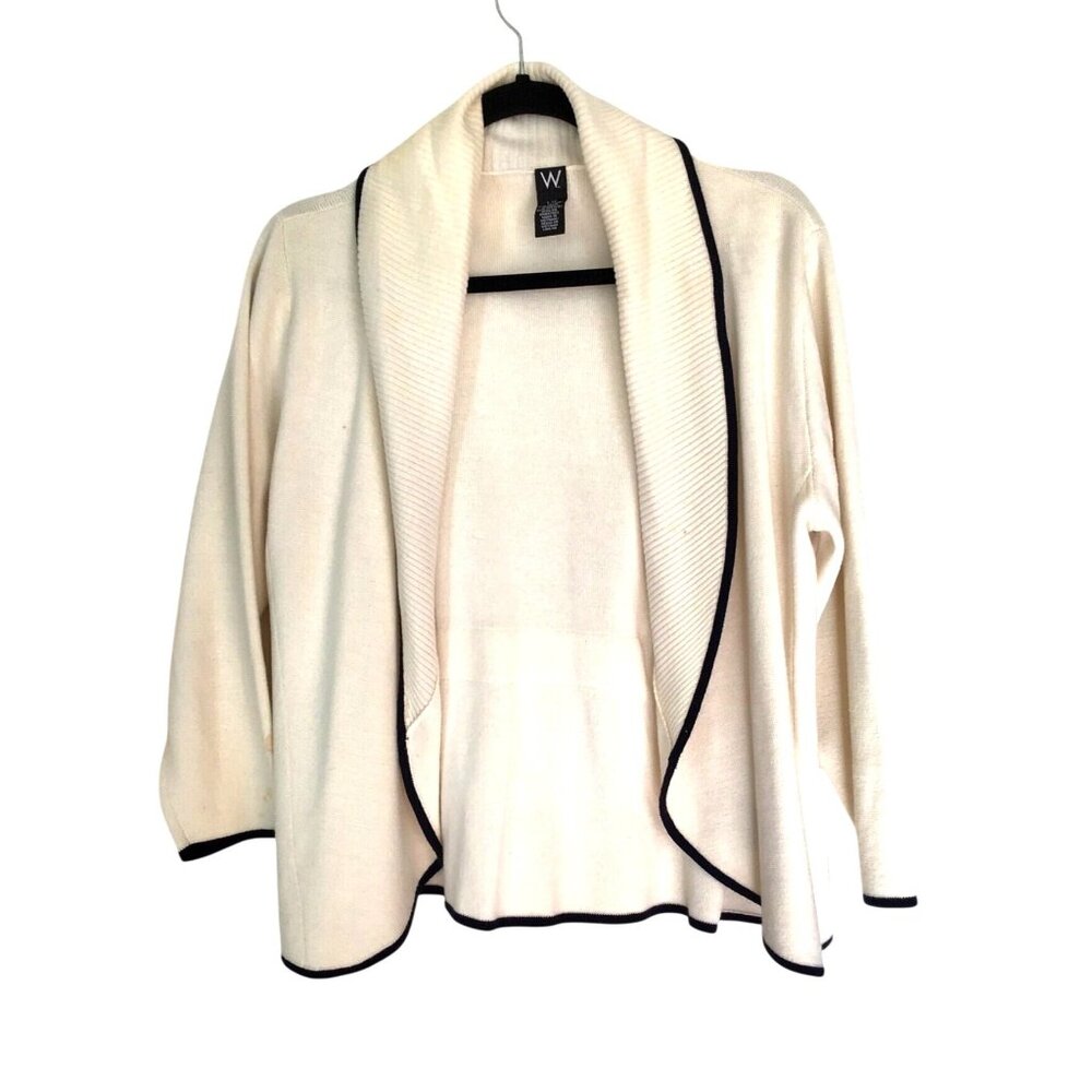 W Womens L/G Cream Open Front Cardigan Sweater With Tie Back